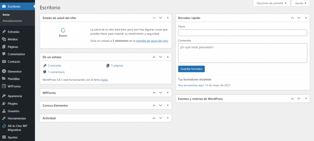 administración wordpress