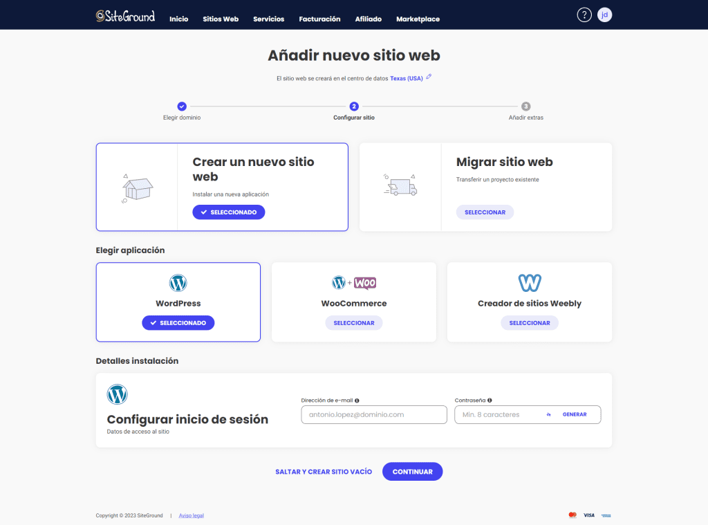 Seleccionar WordPress