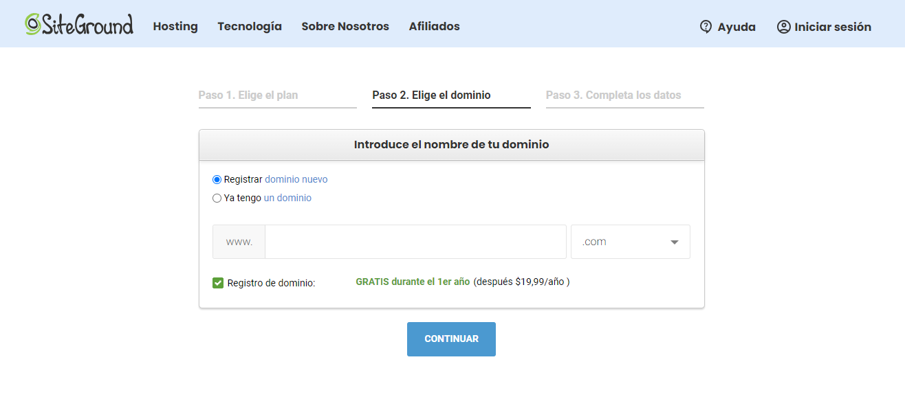 Elegir el nombre de dominio